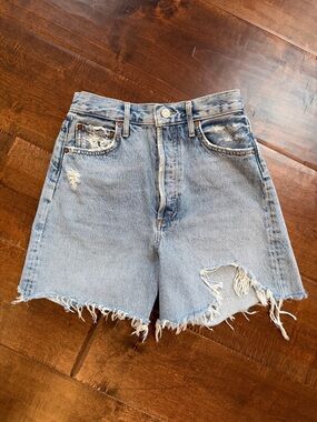 Agolde Distressed High Waisted Denim Shorts